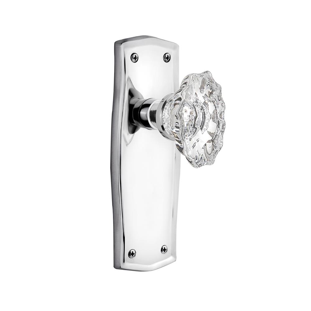 Nostalgic Warehouse PRACHA Complete Passage Set Without Keyhole Prairie Plate with Chateau Knob in Bright Chrome
